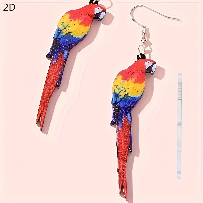 Women's Bohemian Parrot Print Drop Earrings, Fun Summer Style